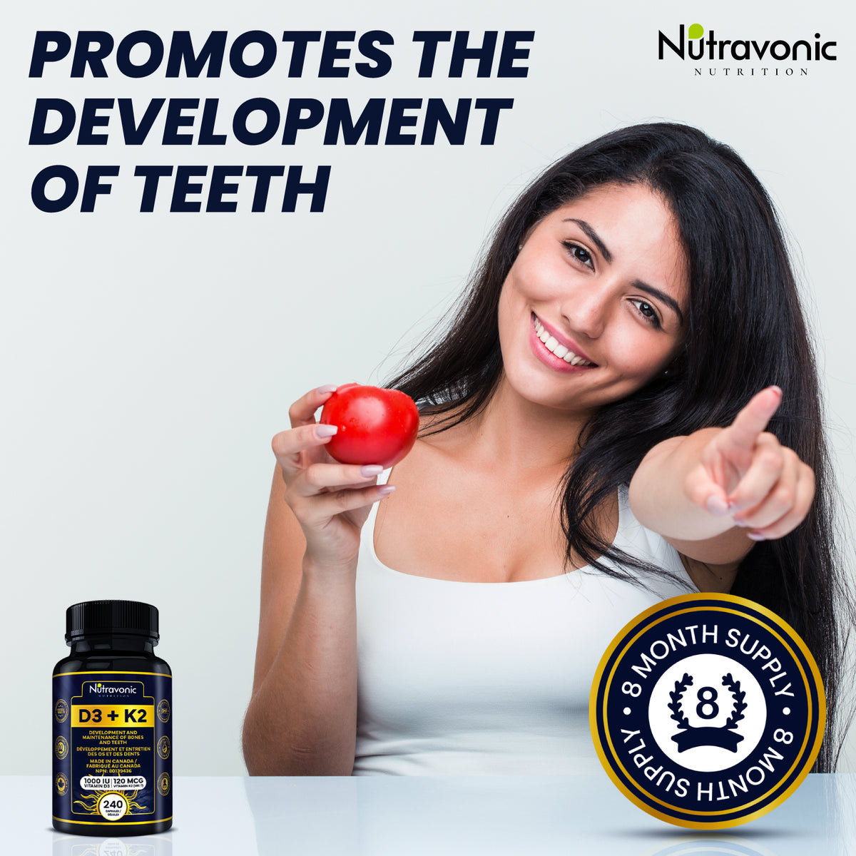 Vitamin D3+K2, 240 Capsules