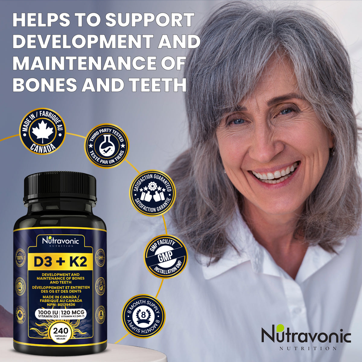 Vitamin D3+K2, 240 Capsules