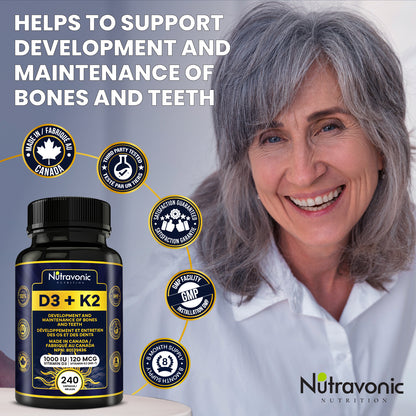 Vitamin D3+K2, 240 Capsules