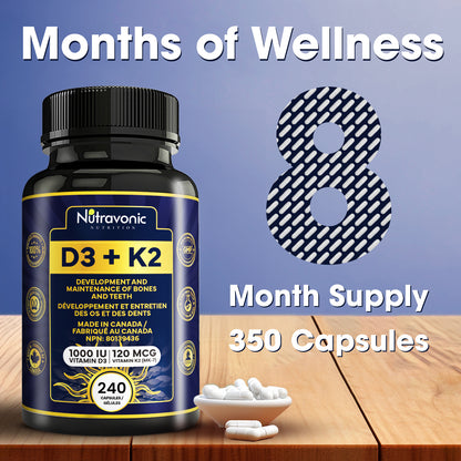 Vitamin D3+K2, 240 Capsules