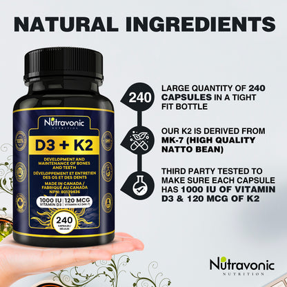Vitamin D3+K2, 240 Capsules