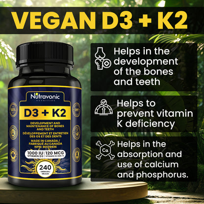 Vitamin D3+K2, 240 Capsules