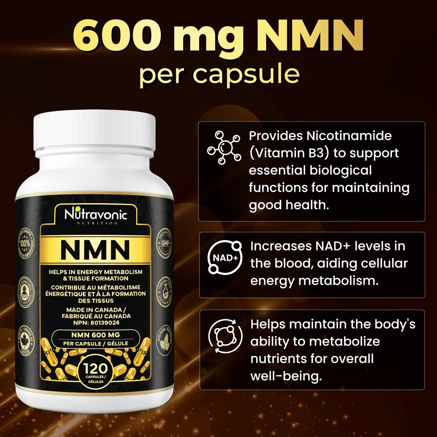 Nutravonic Nutrition Premium NMN, 120 Capsules