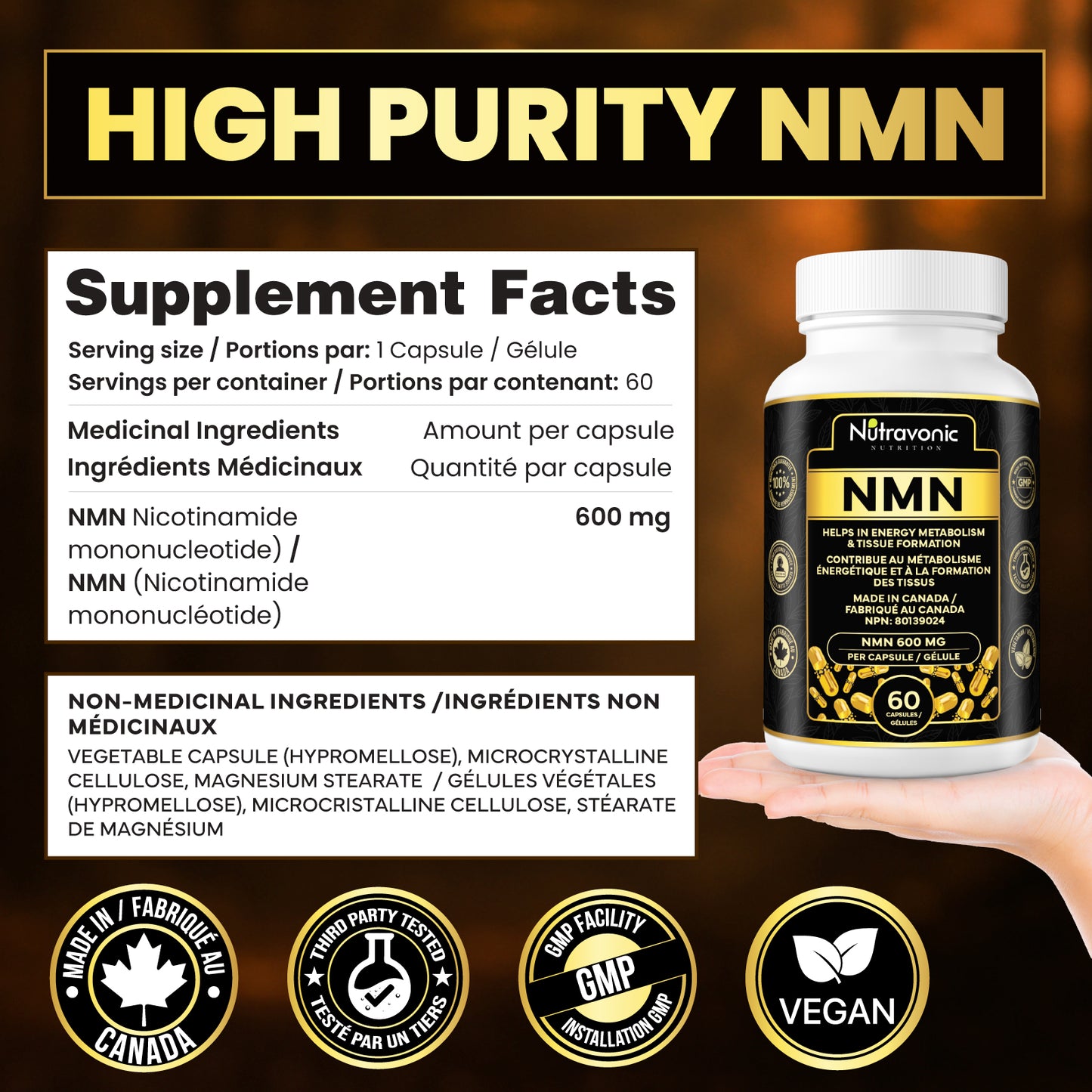 Nutravonic Nutrition Premium NMN, 60 Capsules