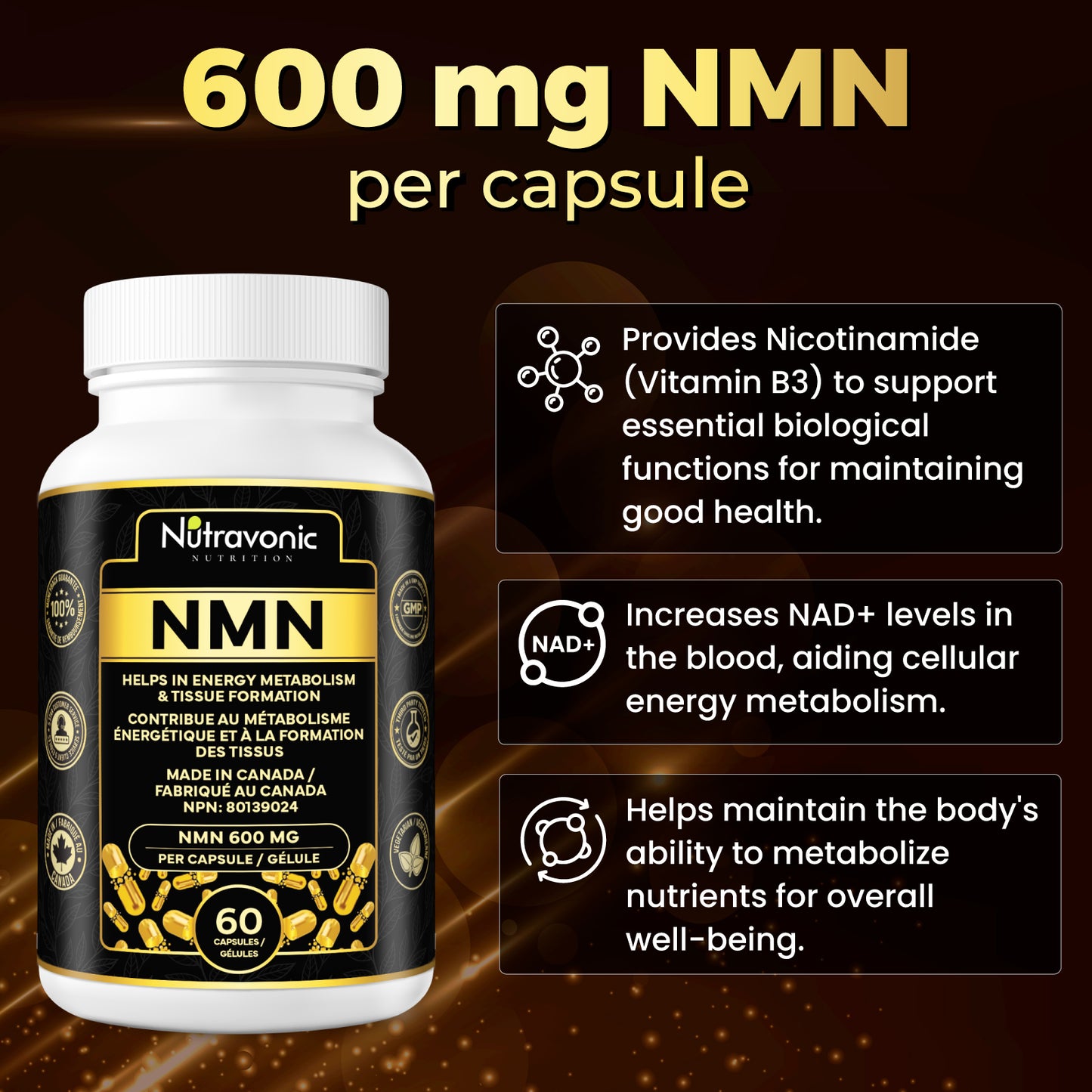 Nutravonic Nutrition Premium NMN, 60 Capsules